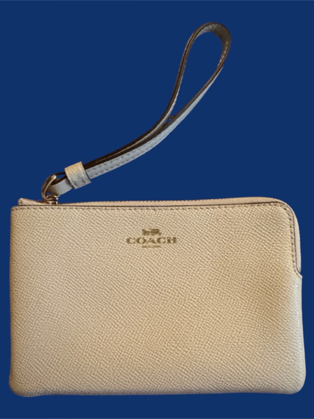 Coach Wristlet Clutch in Light Beige with Gold Logo